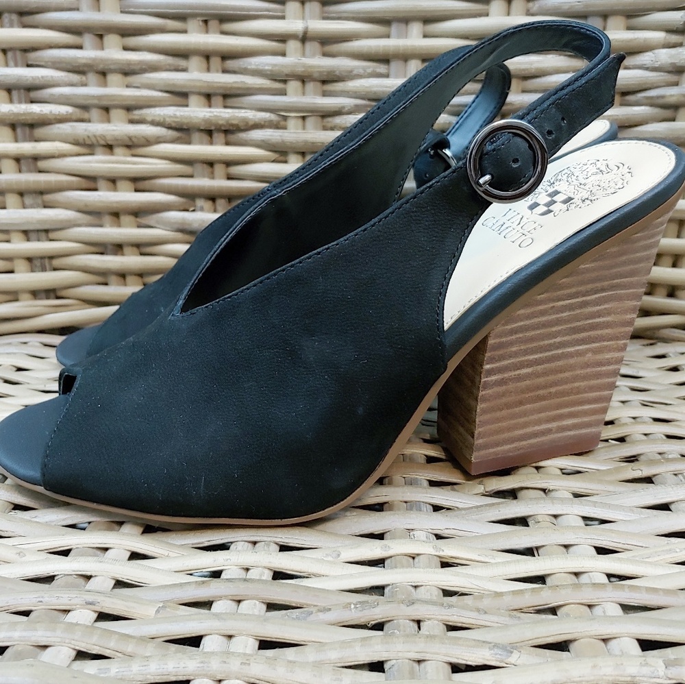 Vince Camuto Black Suedd Peep Toe Sling back Shoe